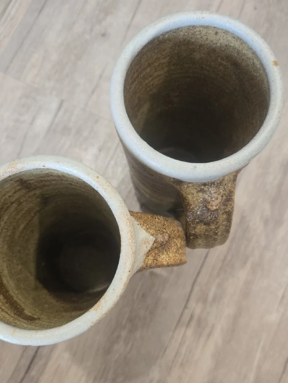 Handmade Stoneware Tall Mugs in Golden Brown and Gray (Set of 2)